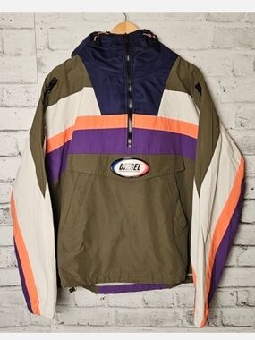 Diesel Colorblock Anorak Jacket Hooded Pullover Y2K Logo L